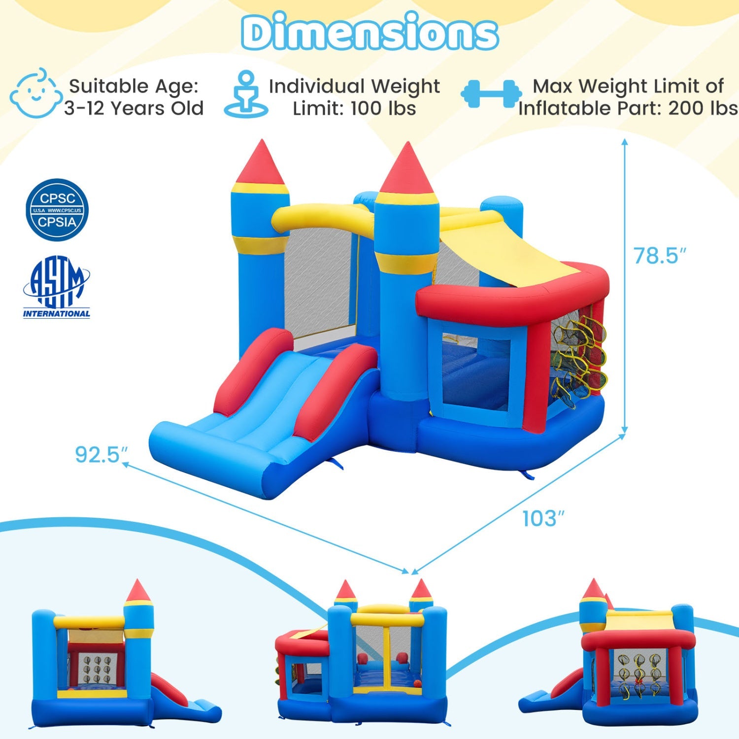 Inflatable Bounce House with Slide, Ball Pit & 550W Blower