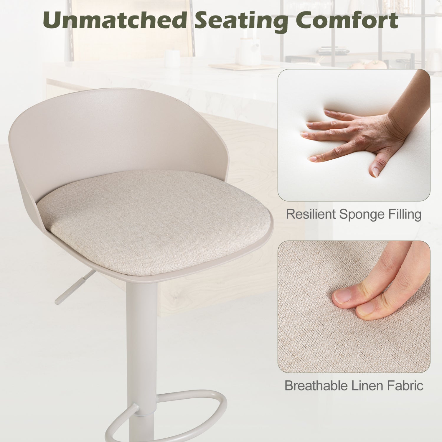 Adjustable Swivel Bar Stools Set of 2 with Back & Footrest