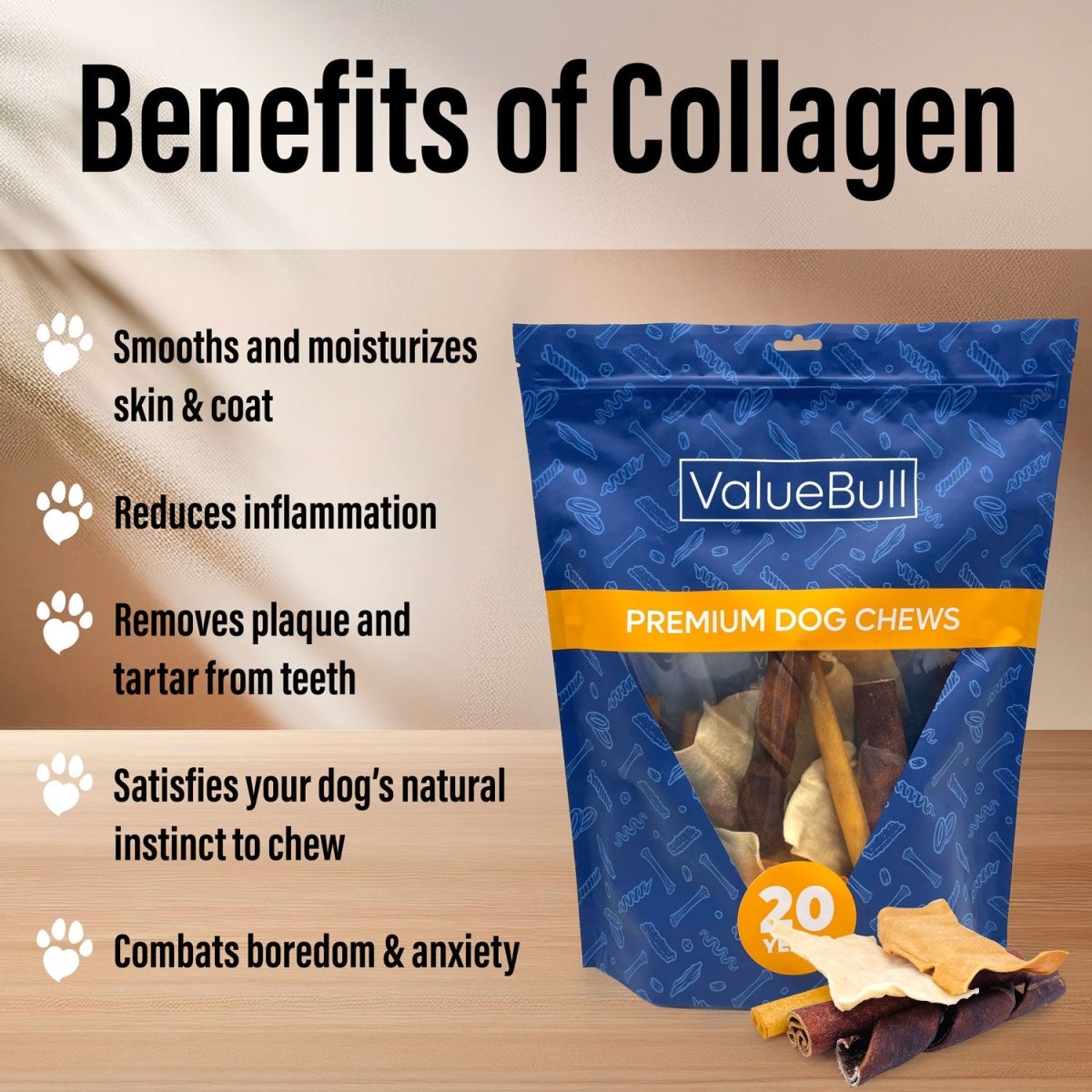 ValueBull USA Collagen Dog Chews, Fun Shapes Variety Mix, Natural Long-Lasting Dog Treats, 1 Pound