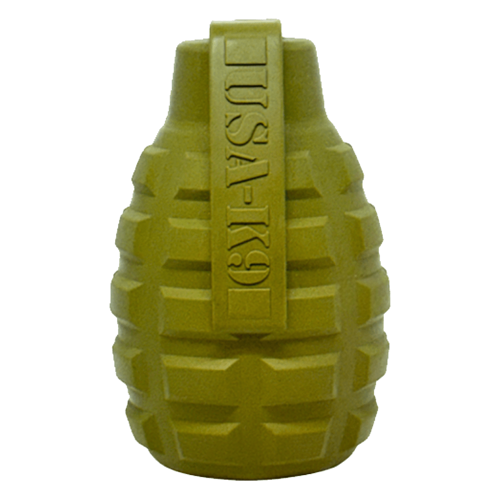 USA - K9 Grenade Shaped eDispenser Durable Dog Chew Toy & Treat Dispenser - Army Green - PhishStones Products