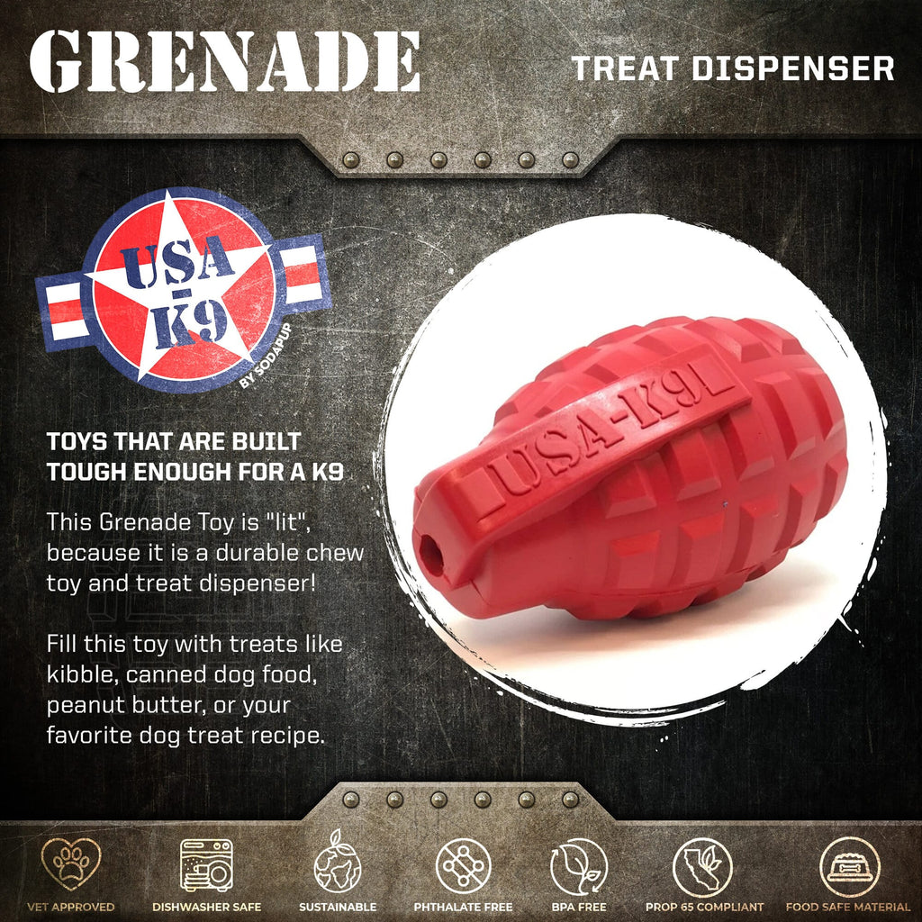 USA - K9 Grenade Shaped eDispenser Durable Dog Chew Toy & Treat Dispenser - Magnum Black - PhishStones Products