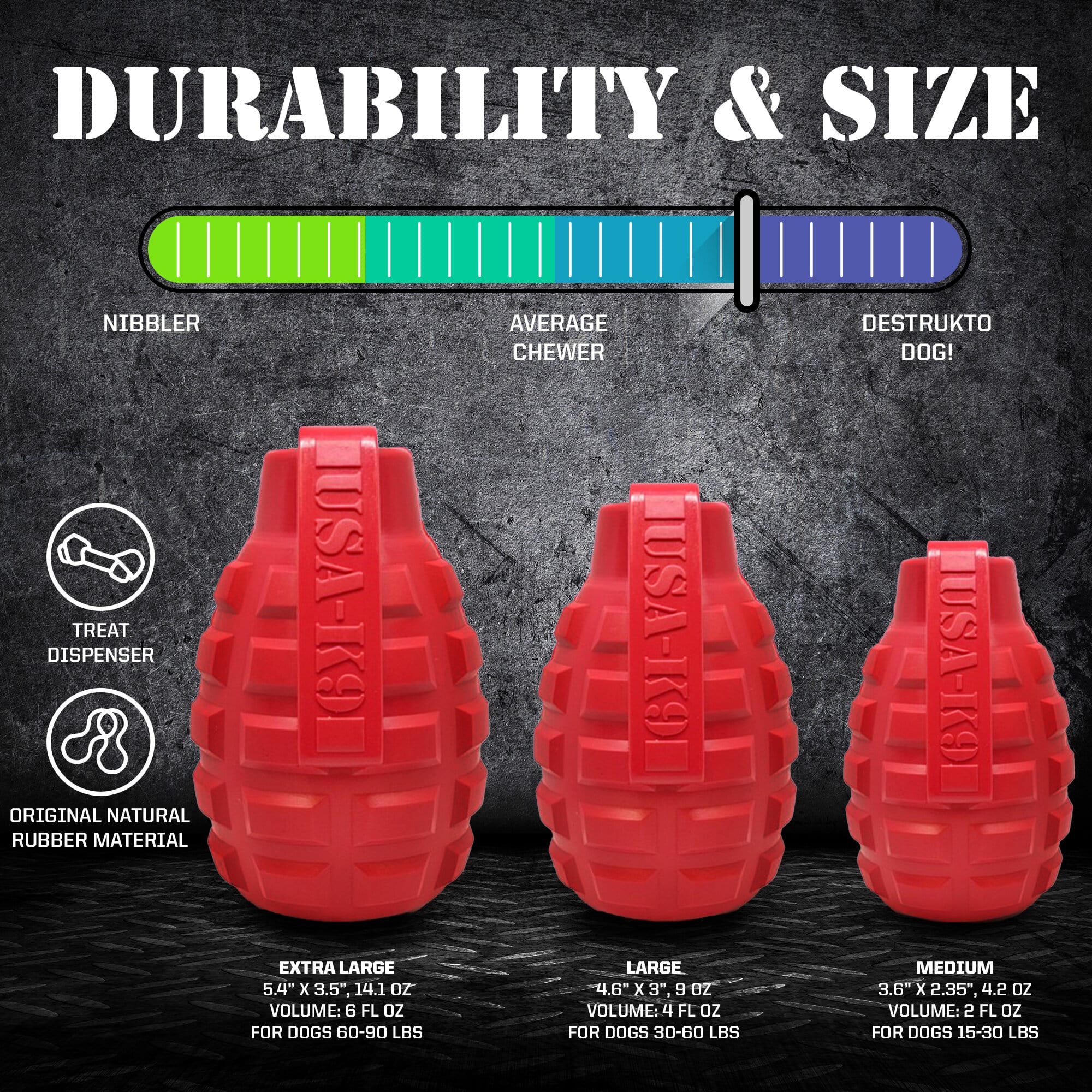 USA - K9 Grenade Shaped eDispenser Durable Dog Chew Toy & Treat Dispenser - Magnum Black - PhishStones Products