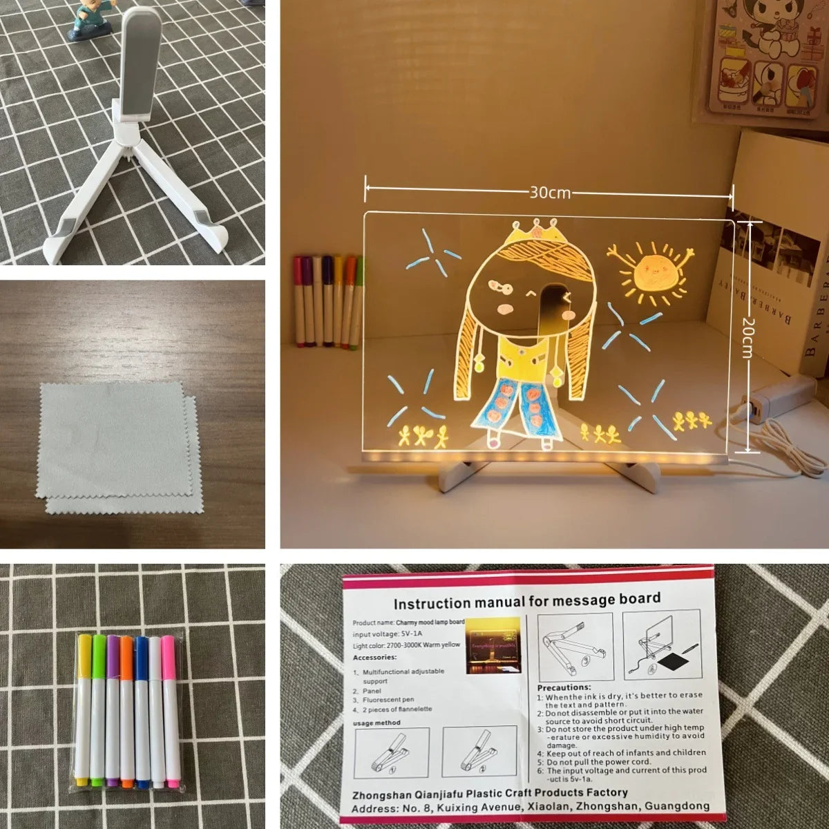 USB LED Acrylic Message Board Night Light with 7 Color Marker Pens — Rewritable Glowing Writing & Drawing Board for Home, Office & School - PhishStones Products
