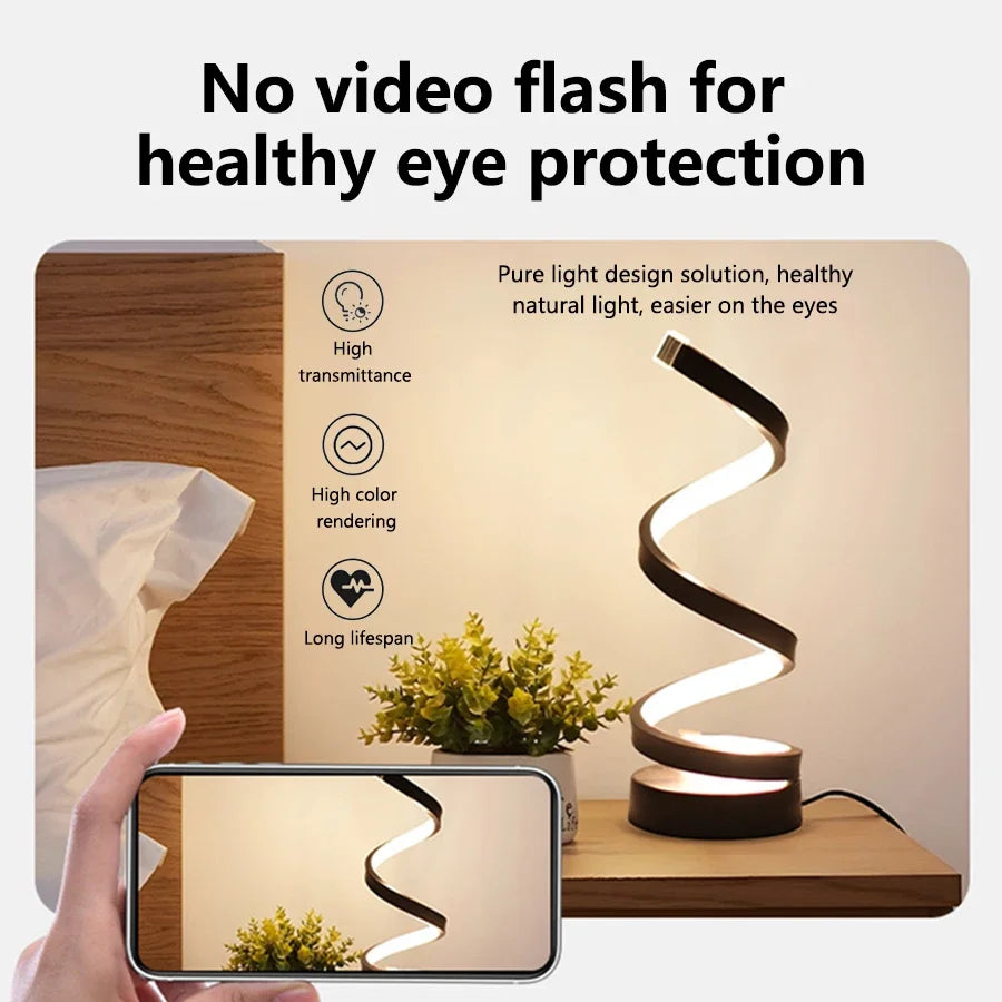 USB Plug - In Spiral LED Night Light – Dimmable 3 - Color Adjustable Bedside Desk Lamp for Bedroom, Living Room, Office - PhishStones Products