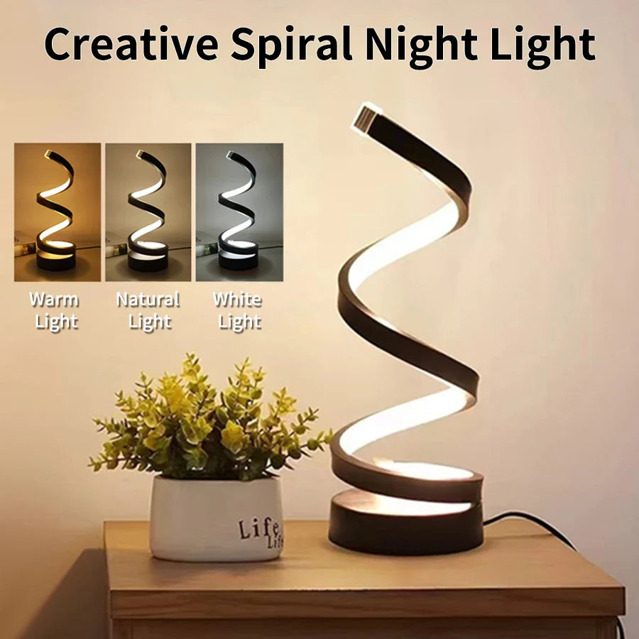 USB Plug - In Spiral LED Night Light – Dimmable 3 - Color Adjustable Bedside Desk Lamp for Bedroom, Living Room, Office - PhishStones Products