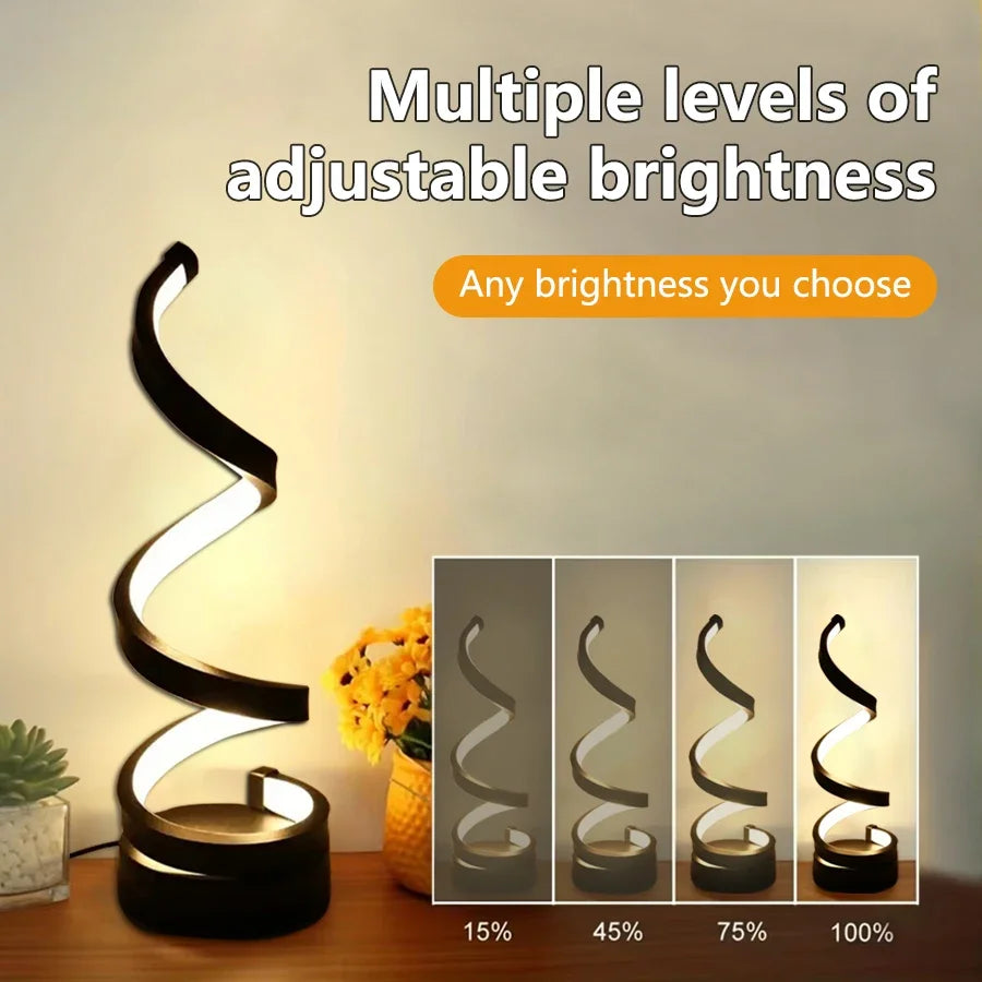 USB Plug - In Spiral LED Night Light – Dimmable 3 - Color Adjustable Bedside Desk Lamp for Bedroom, Living Room, Office - PhishStones Products