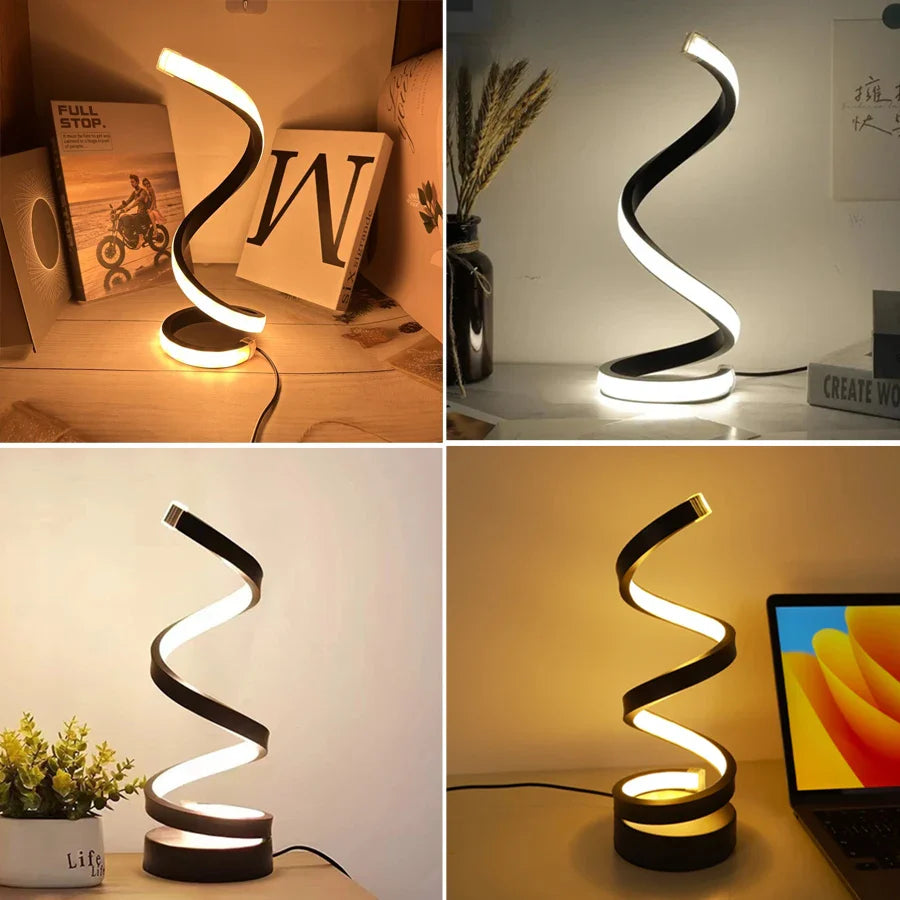 USB Plug - In Spiral LED Night Light – Dimmable 3 - Color Adjustable Bedside Desk Lamp for Bedroom, Living Room, Office - PhishStones Products