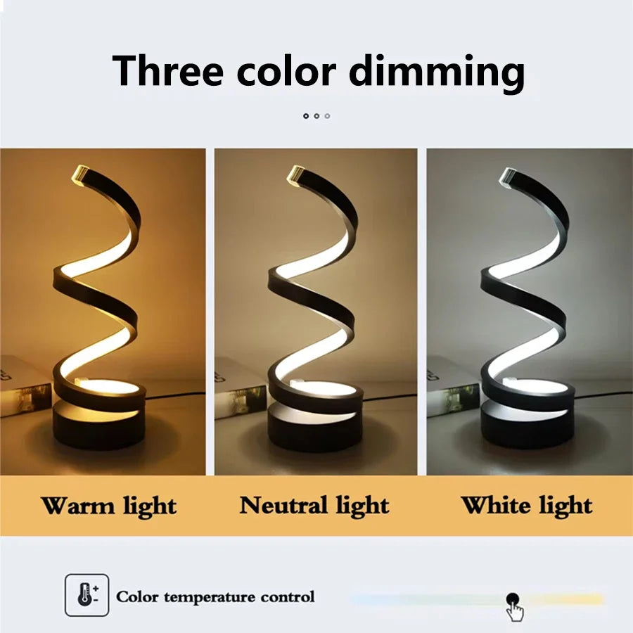 USB Plug - In Spiral LED Night Light – Dimmable 3 - Color Adjustable Bedside Desk Lamp for Bedroom, Living Room, Office - PhishStones Products