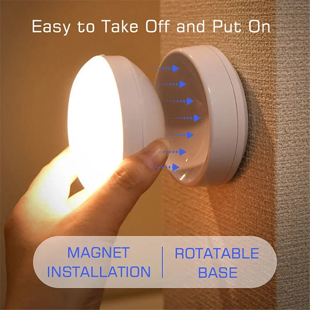 USB Rechargeable LED Motion Sensor Night Light – Magnetic 360° Rotating for Closet, Wardrobe, Cabinet, Bedside - PhishStones Products