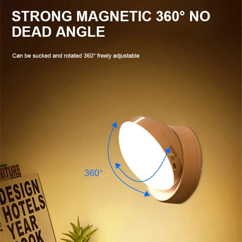 USB Rechargeable LED Motion Sensor Night Light – Magnetic 360° Rotating for Closet, Wardrobe, Cabinet, Bedside - PhishStones Products