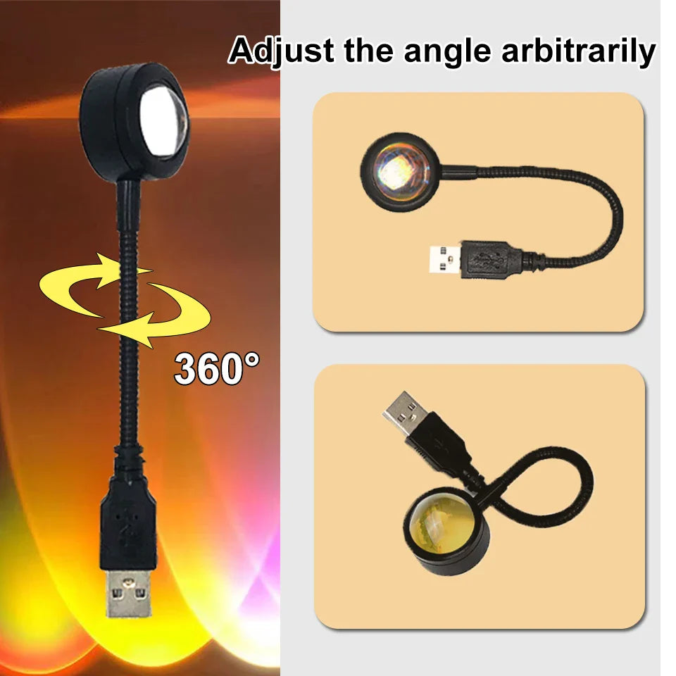 USB Sunset LED Lamp Rainbow Neon Night Light Projector, Bedroom & Photography Mood Light for Home Decor - PhishStones Products