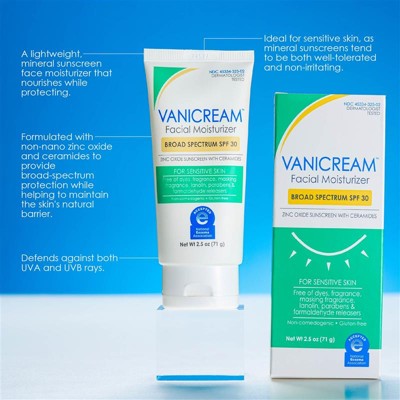 Vanicream Facial Moisturizer SPF 30 Zinc Oxide Mineral Sunscreen for Sensitive Skin 2.5oz - Imperfect Box - PhishStones Products
