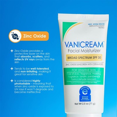 Vanicream Facial Moisturizer SPF 30 Zinc Oxide Mineral Sunscreen for Sensitive Skin 2.5oz - Imperfect Box - PhishStones Products