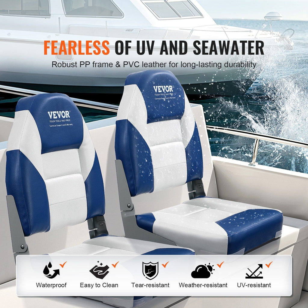 VEVOR Boat Seats, 21.85" High Back Boat Seat, Folding Boat Chair with Thickened Sponge Padding and Hinge, Fold - Down Boat Captain Chairs for Fishing Boat, Sightseeing Boat, Speedboat, Canoe, 2 - Pack - PhishStones Products