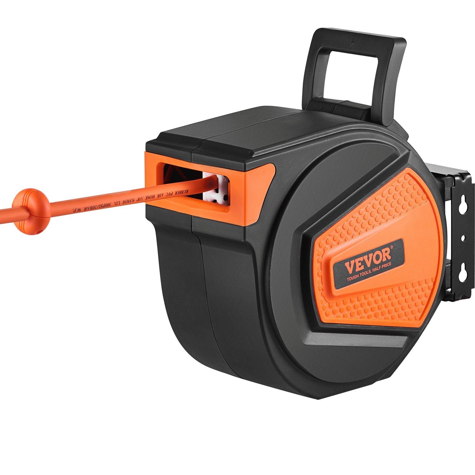 VEVOR Retractable Air Hose Reel, 3/8 IN x 50 FT Hybrid Air Hose Max 300PSI, Air Compressor Hose Reel with 5 ft Lead in, Ceiling / Wall Mount Enclosed Air Reel, 180° Swivel Mount - PhishStones Products