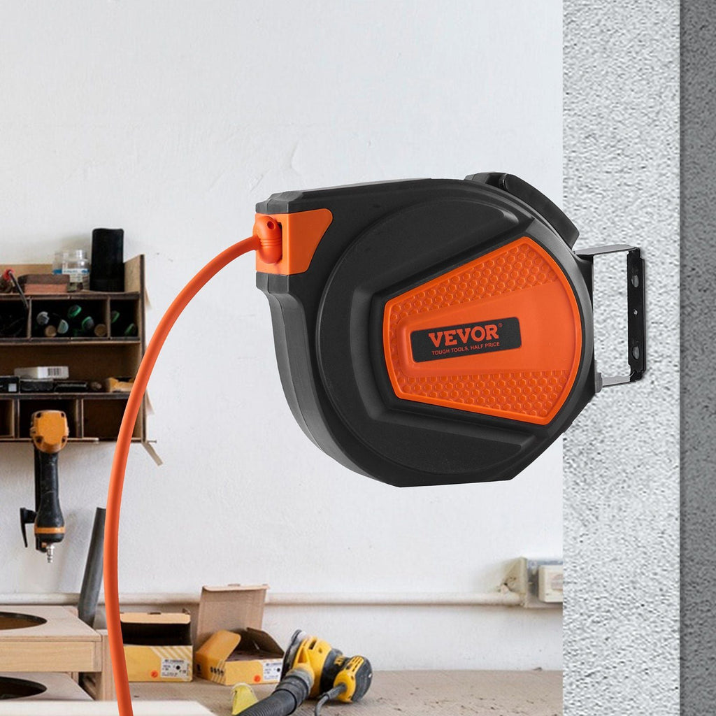 VEVOR Retractable Air Hose Reel, 3/8 IN x 50 FT Hybrid Air Hose Max 300PSI, Air Compressor Hose Reel with 5 ft Lead in, Ceiling / Wall Mount Enclosed Air Reel, 180° Swivel Mount - PhishStones Products