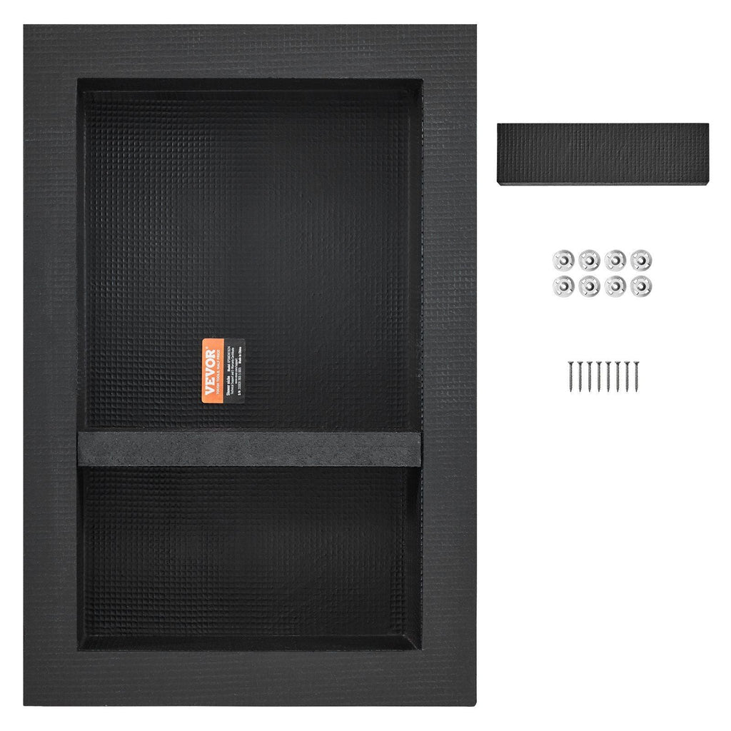 VEVOR Shower Niche Ready for Tile 16" x 24", Double Shelf Organizer, Square Corners Wall - inserted Niche Recessed, Sealed Protection Modern Soap Storage Niche for Shower Bathroom, Black - PhishStones Products