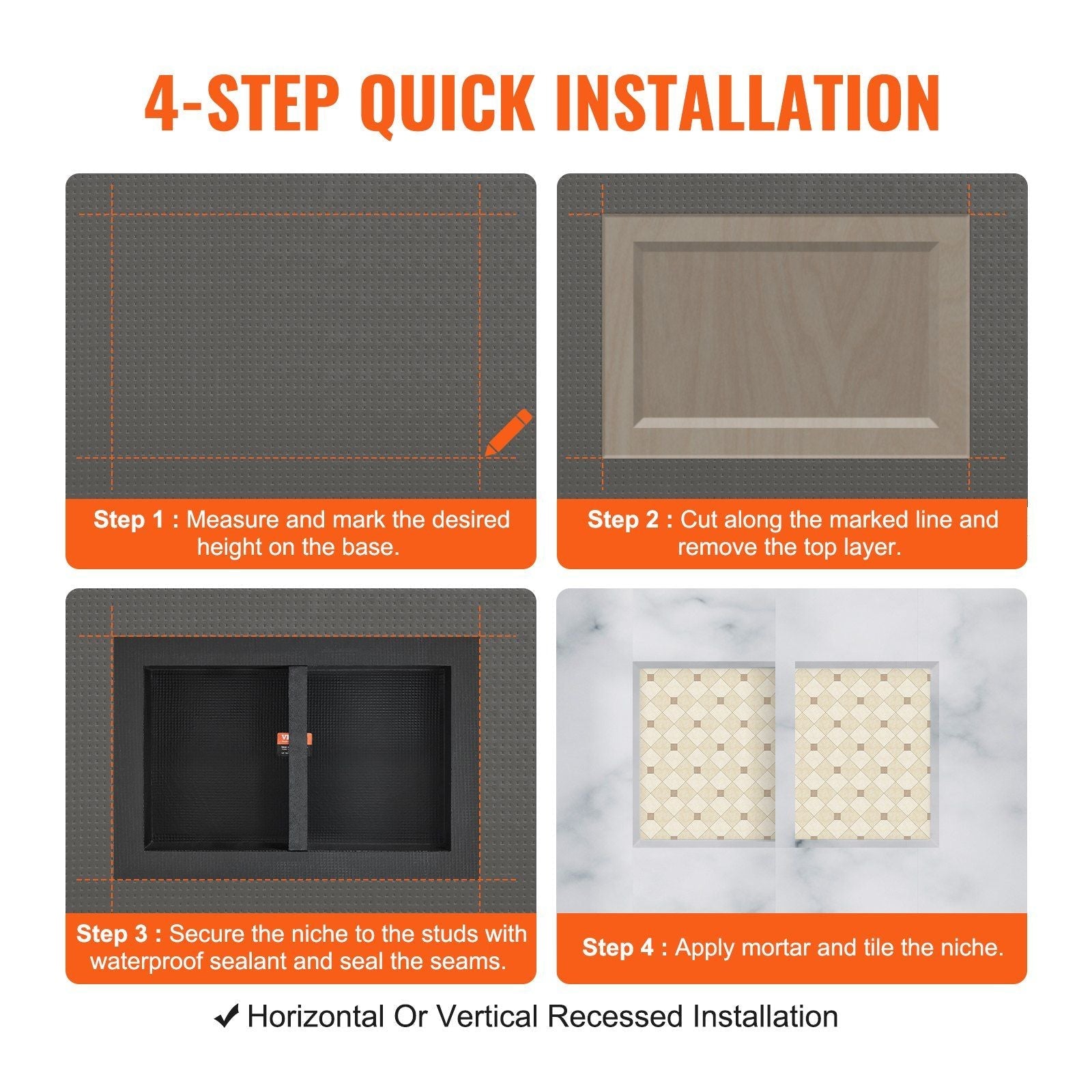 VEVOR Shower Niche Ready for Tile 16" x 24", Double Shelf Organizer, Square Corners Wall - inserted Niche Recessed, Sealed Protection Modern Soap Storage Niche for Shower Bathroom, Black - PhishStones Products