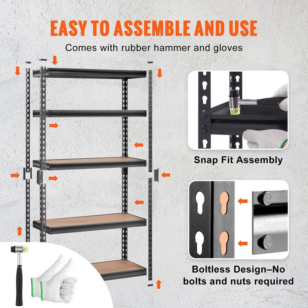 VEVOR Storage Shelving Unit, 5 - Tier Adjustable, 2000 lbs Capacity, Heavy Duty Garage Shelves Metal Organizer Utility Rack, Black, 30" L x 12" W x 60" H for Kitchen Pantry Basement Bathroom Laundry - PhishStones Products