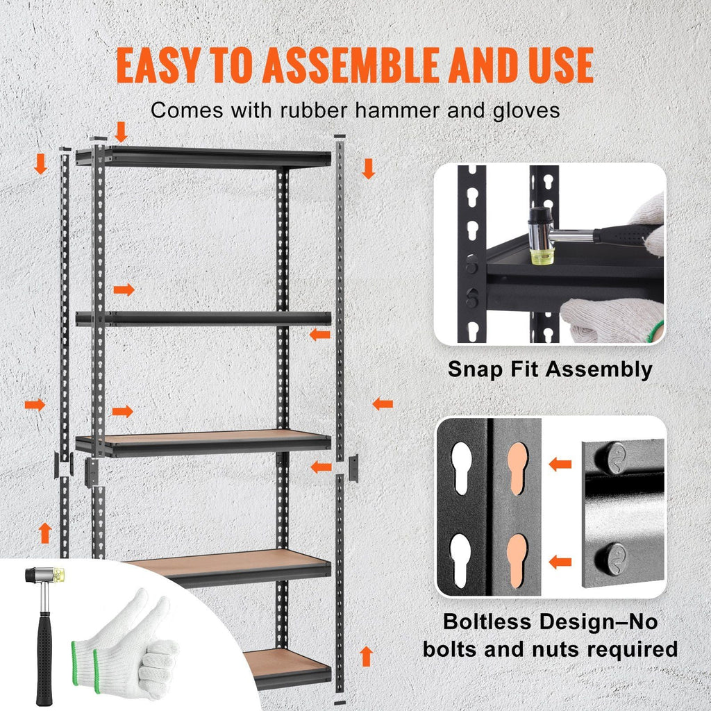 VEVOR Storage Shelving Unit, 5 - Tier Adjustable, 2000 lbs Capacity, Heavy Duty Garage Shelves Metal Organizer Utility Rack, Black, 36" L x 18" W x 72" H for Kitchen Pantry Basement Bathroom Laundry - PhishStones Products