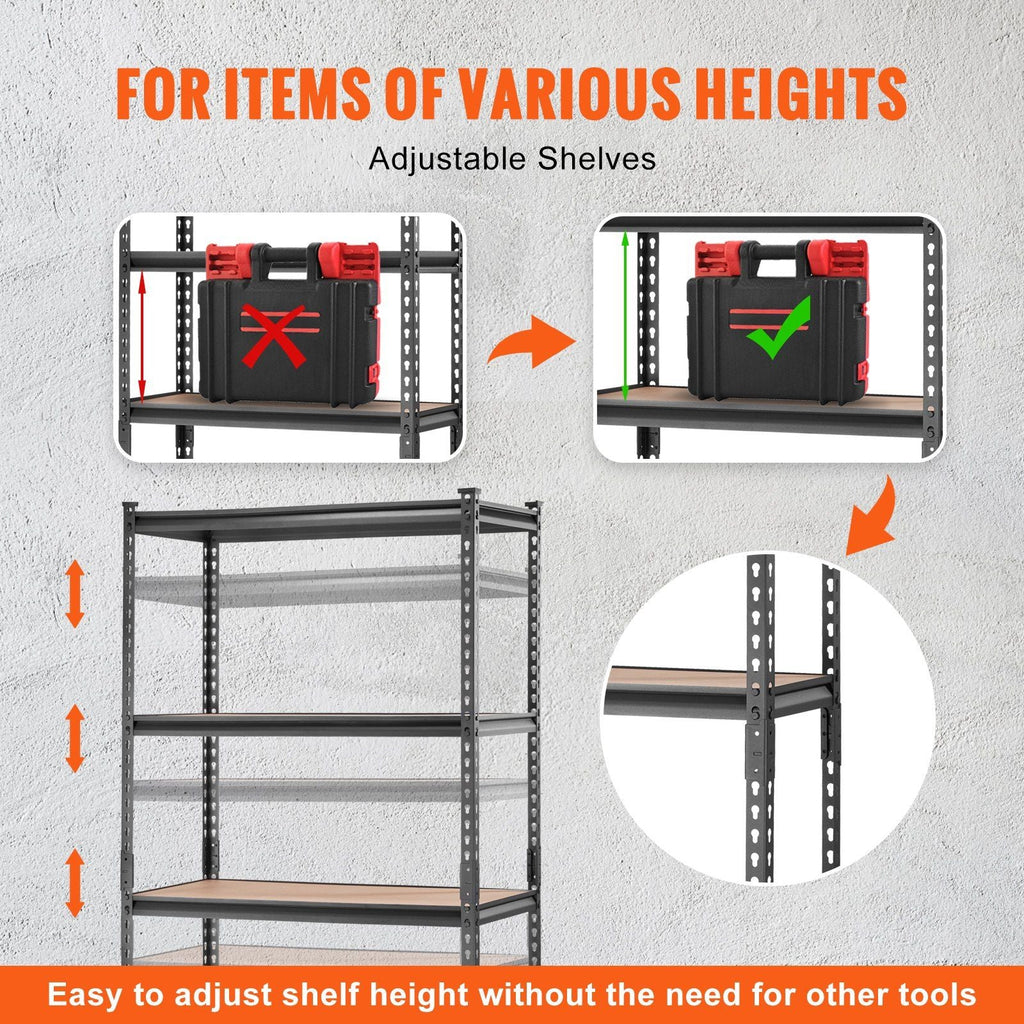 VEVOR Storage Shelving Unit, 5 - Tier Adjustable, 2000 lbs Capacity, Heavy Duty Garage Shelves Metal Organizer Utility Rack, Black, 36" L x 18" W x 72" H for Kitchen Pantry Basement Bathroom Laundry - PhishStones Products