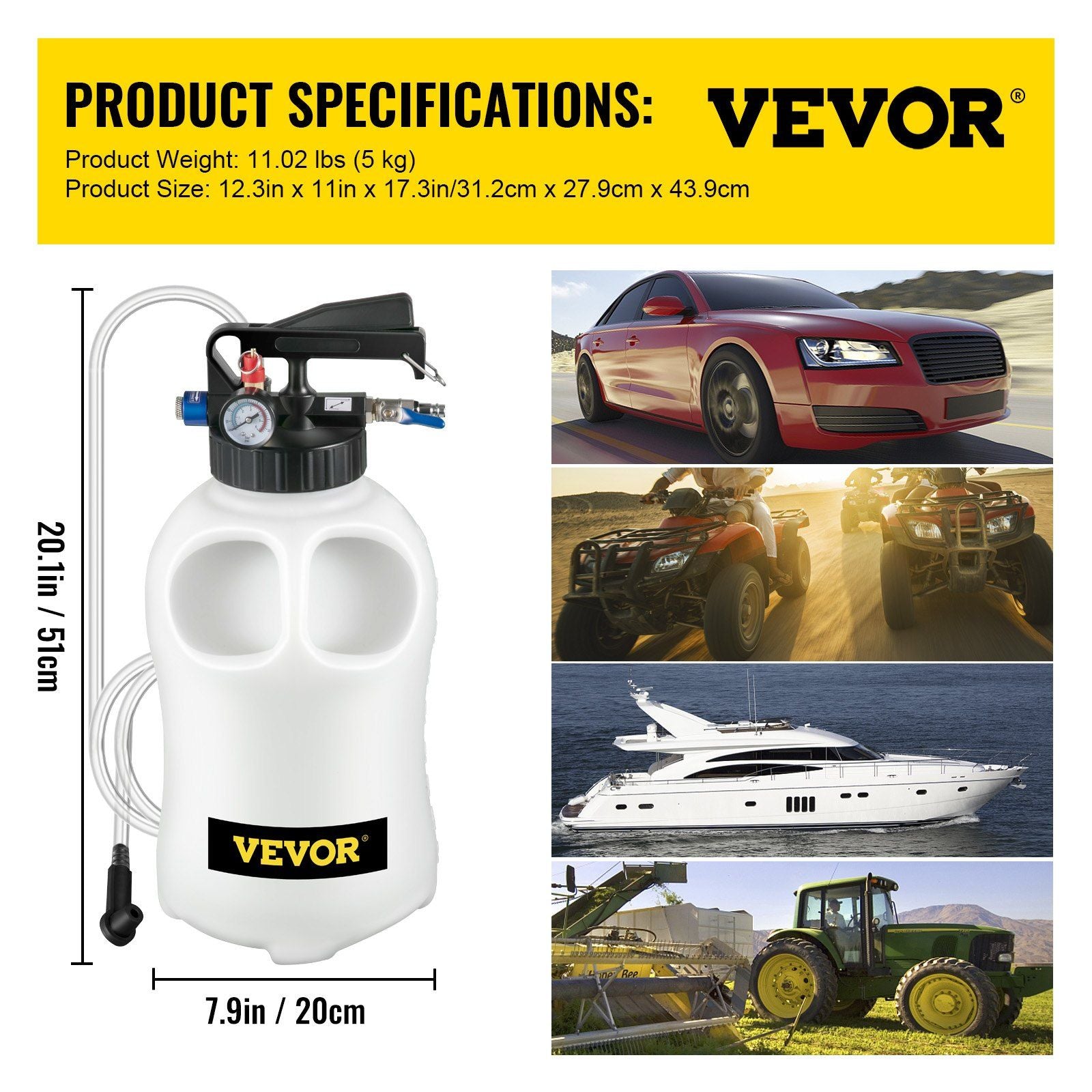 VEVOR Transmission Fluid Pump 2 Way Manual ATF Refill System Dispenser, Oil and Liquid Extractor 10 Liter Large Capacity, Automatic Transmission Fluid Pump Tool Set with 14 Pieces ATF Filler Adapters - PhishStones Products