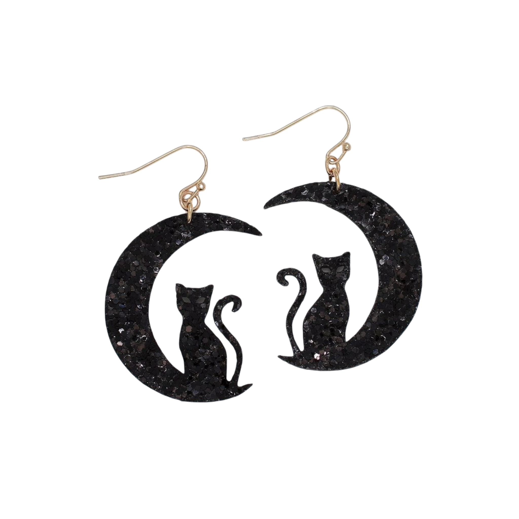 Cat with Moon Silhouette Earrings