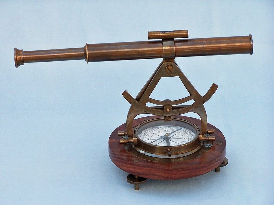 Antique Brass Alidade Compass 14""