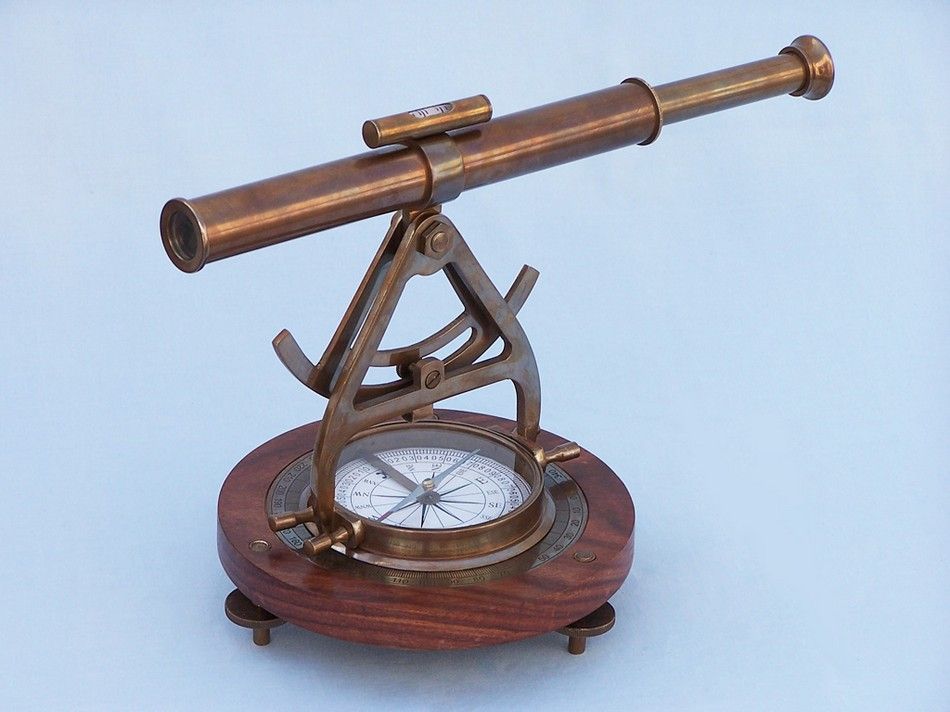 Antique Brass Alidade Compass 14""
