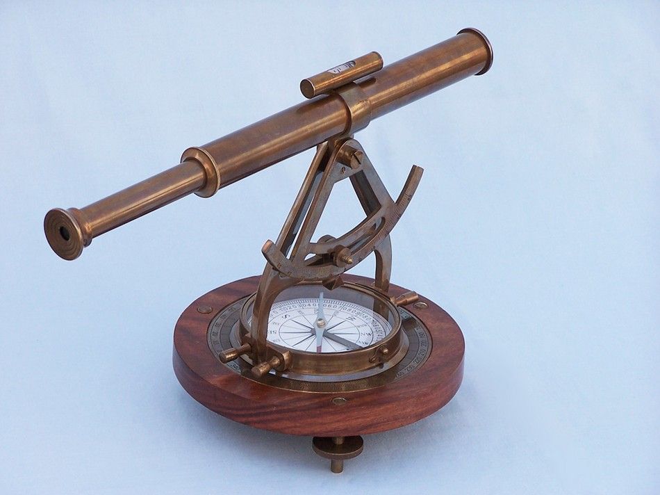 Antique Brass Alidade Compass 14""