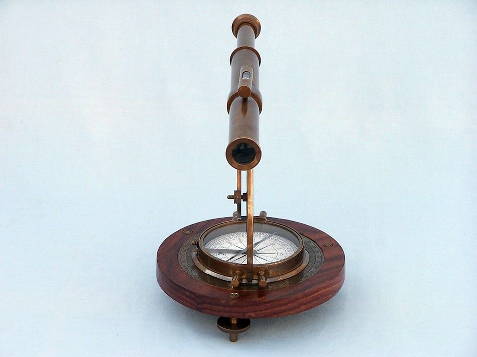 Antique Brass Alidade Compass 14""
