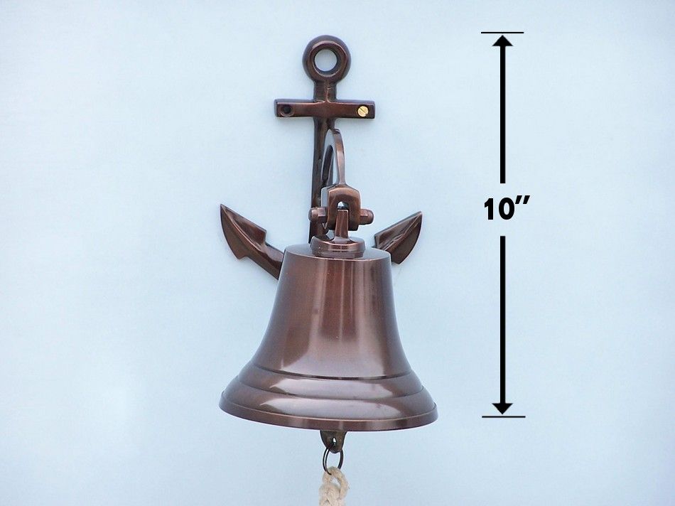 Antique Copper Hanging Anchor Bell 10""