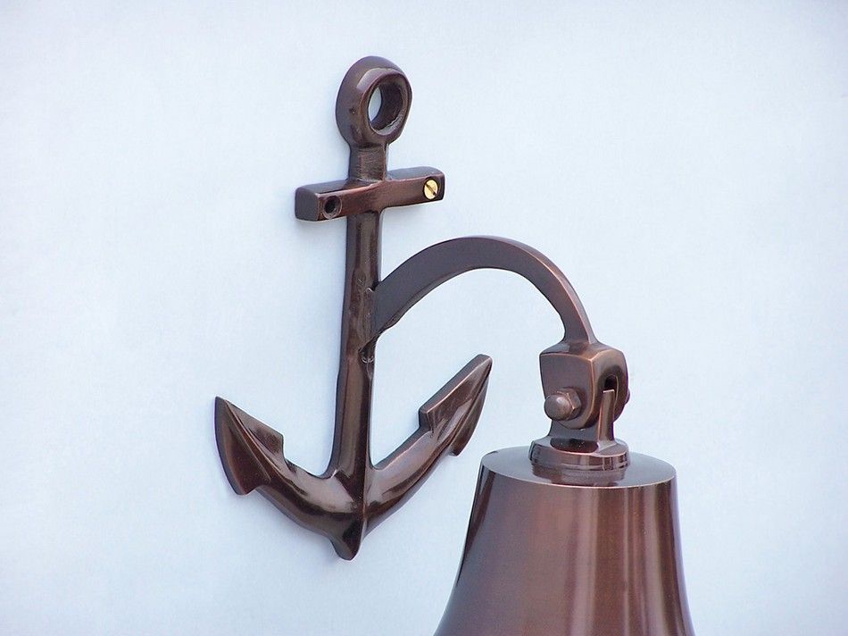 Antique Copper Hanging Anchor Bell 10""