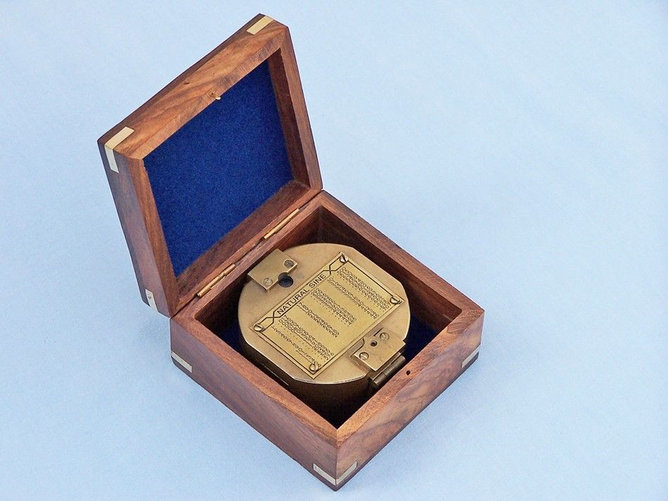 Antique Brass Brunton Pocket Transit Compass with Rosewood Box 4""