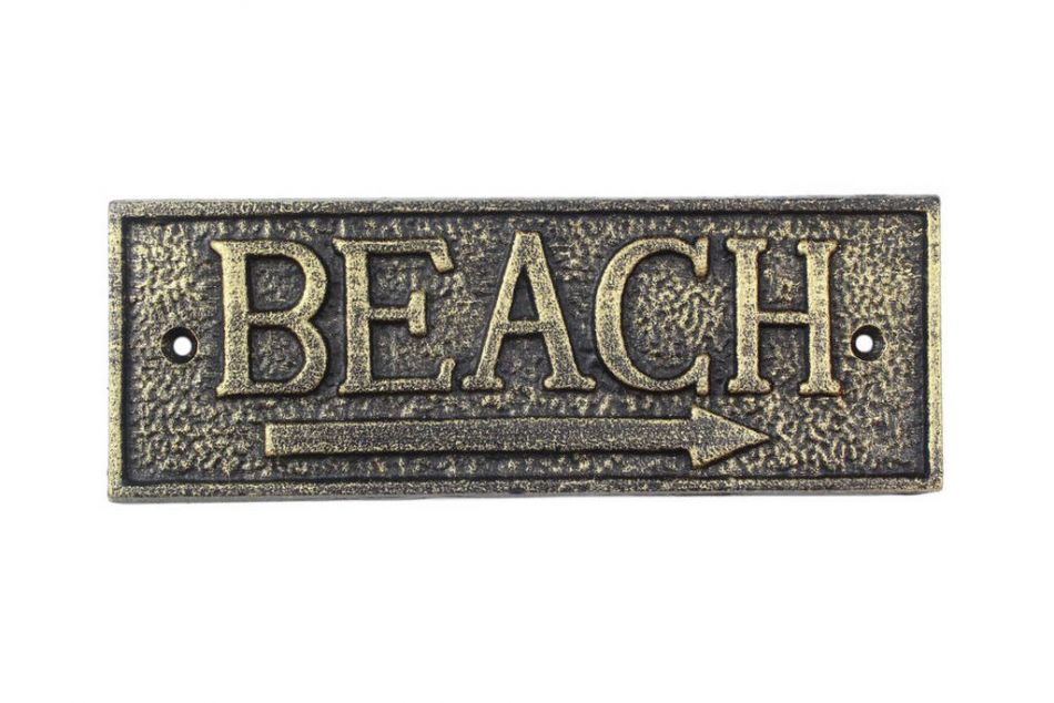Rustic Gold Cast Iron Beach Sign 9""