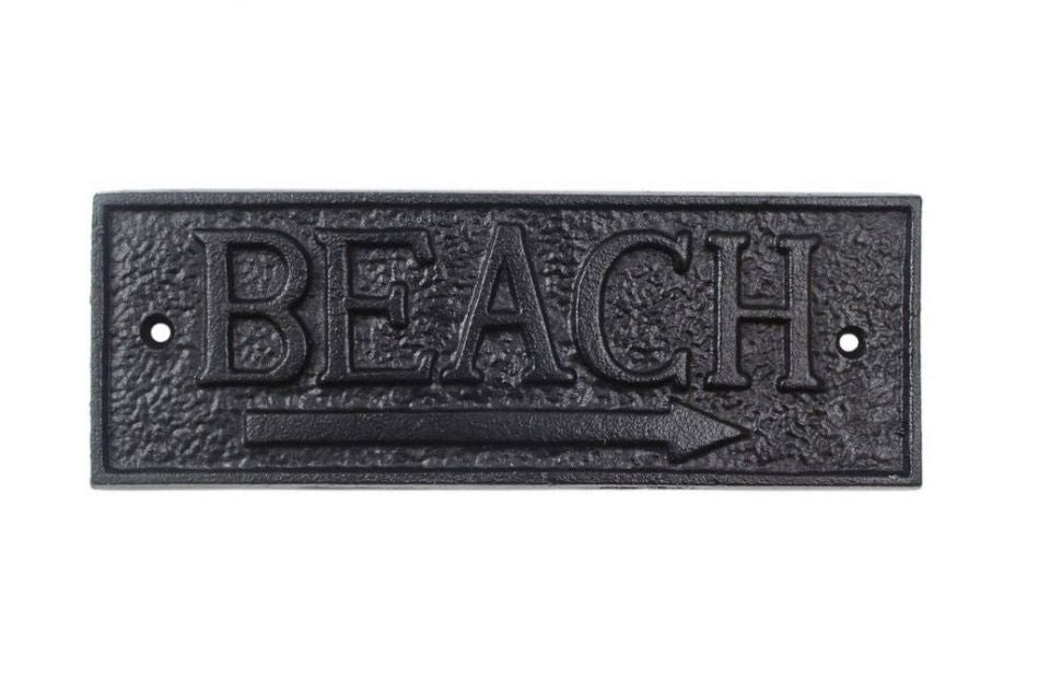 Rustic Black Cast Iron Beach Sign 9""