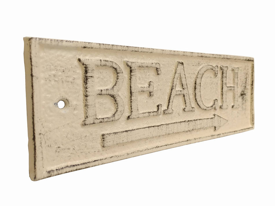 Aged White Cast Iron Beach Sign 9""