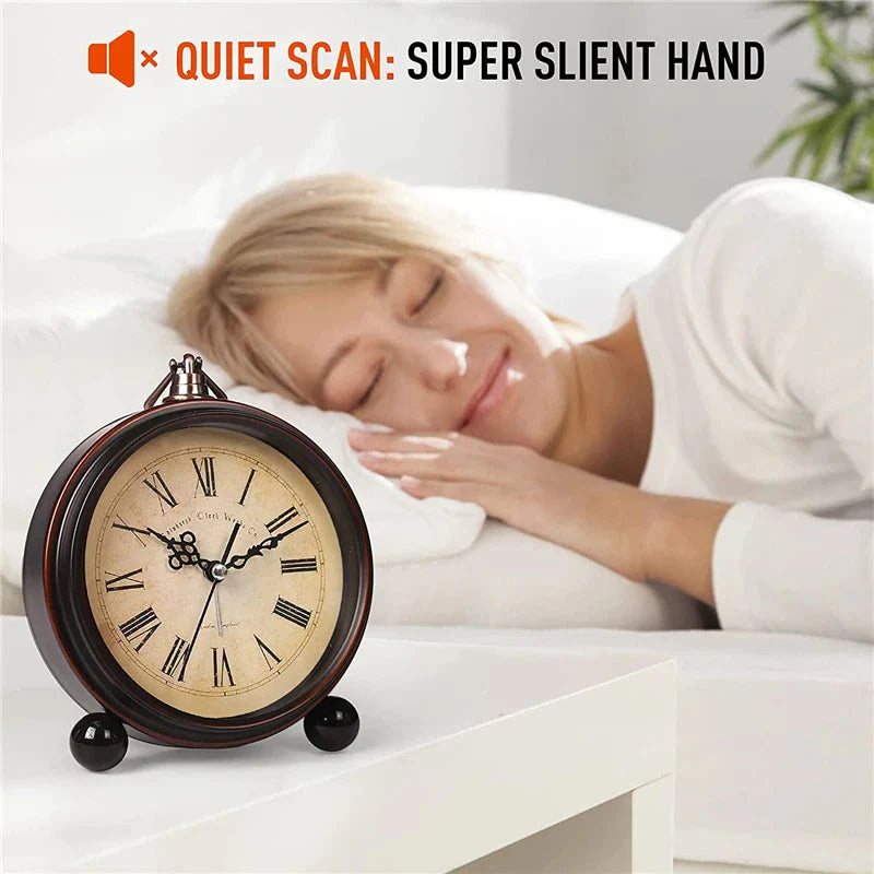Vintage Hangable Battery Alarm Clock Metal Night Light Super Silent Table Desk Quartz Clock Time For Bedroom Bedside Desk Shelf - PhishStones Products