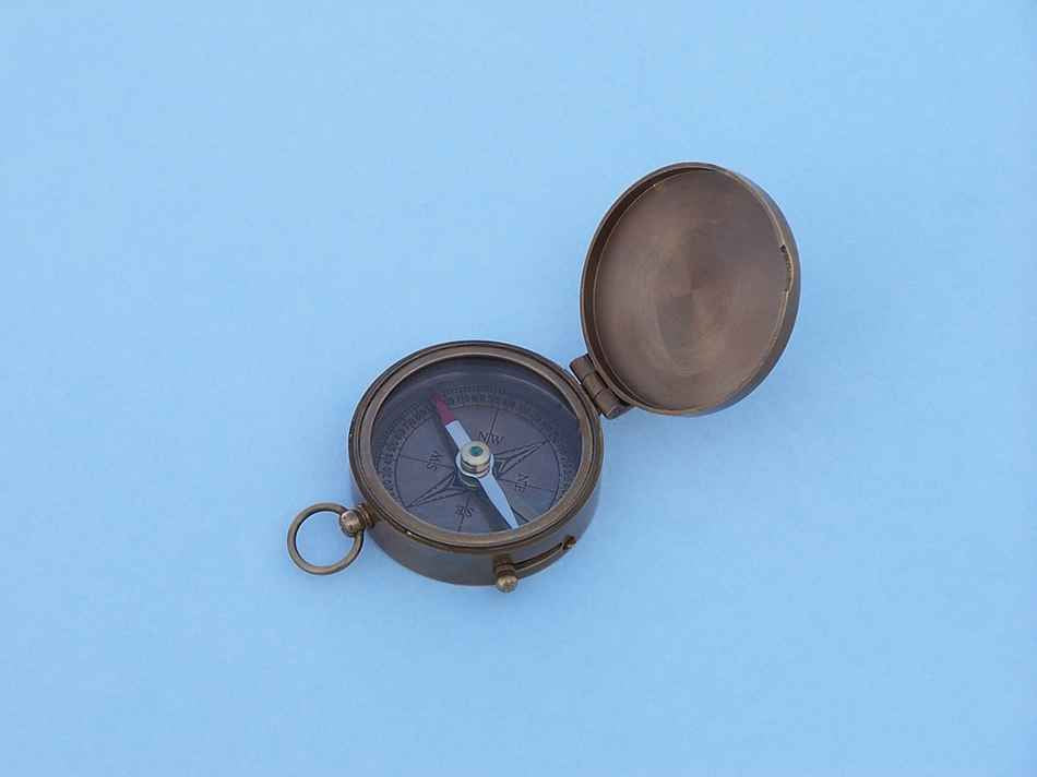 Antique Brass Lewis And Clark Pocket Compass 3""