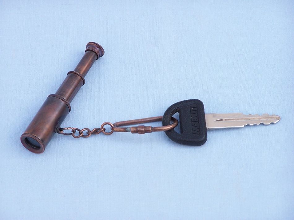 Antique Copper Spyglass Keychain 6""