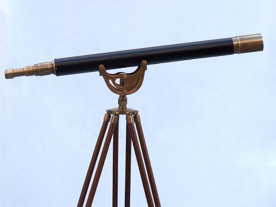 Floor Standing Antique Brass Leather Anchormaster Telescope 65""