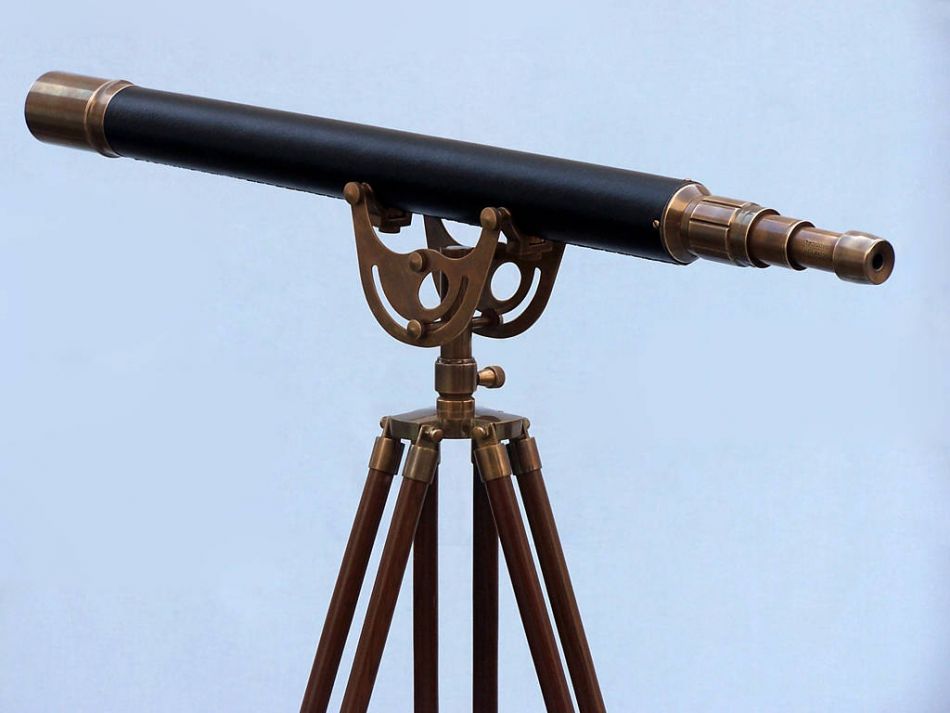 Floor Standing Antique Brass Leather Anchormaster Telescope 65""