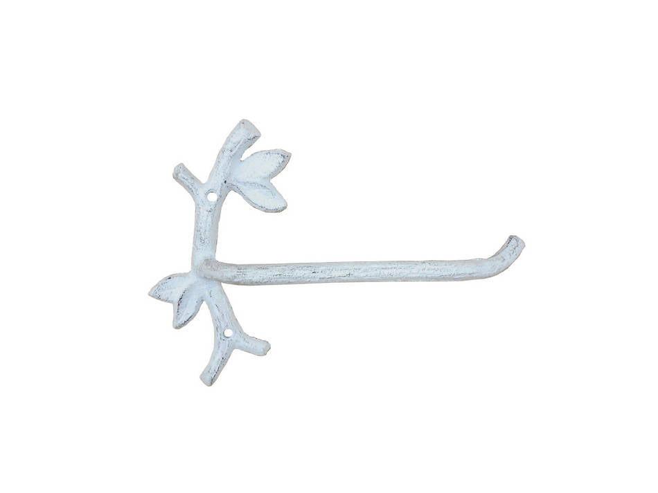 Whitewashed Cast Iron Leaf Branch Toilet Paper Holder 9""