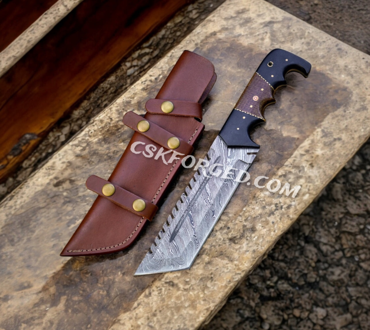 Voyager Vanguard Tom Brown Handmade Damascus Steel Hunting Knife - PhishStones Products