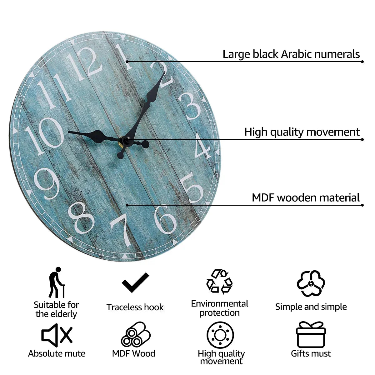 Wall Clock Kit Wooden Hanging Clock 10inch Silent Non - Ticking Clock Decor Retro Round Battery Operated Hanging Clock For Home - PhishStones Products