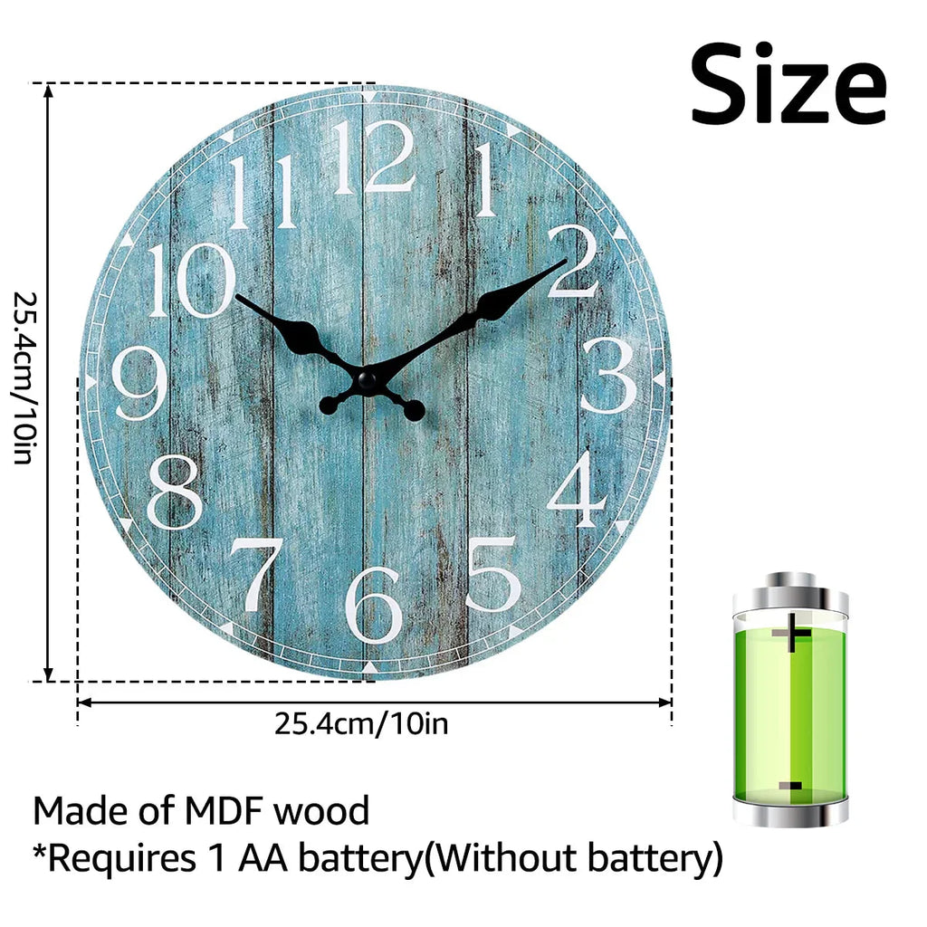 Wall Clock Kit Wooden Hanging Clock 10inch Silent Non - Ticking Clock Decor Retro Round Battery Operated Hanging Clock For Home - PhishStones Products