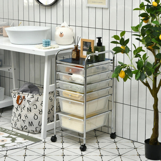 Costway 6 Drawers Rolling Storage Cart Organizer-Clear