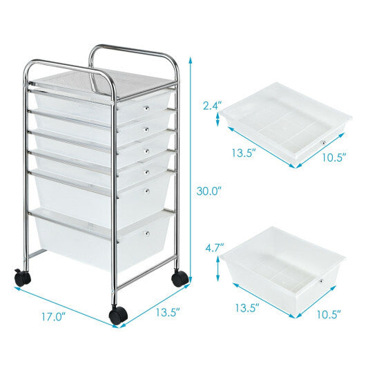Costway 6 Drawers Rolling Storage Cart Organizer-Clear