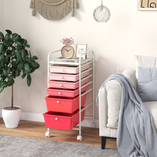 Costway 6 Drawers Rolling Storage Cart Organizer-Pink