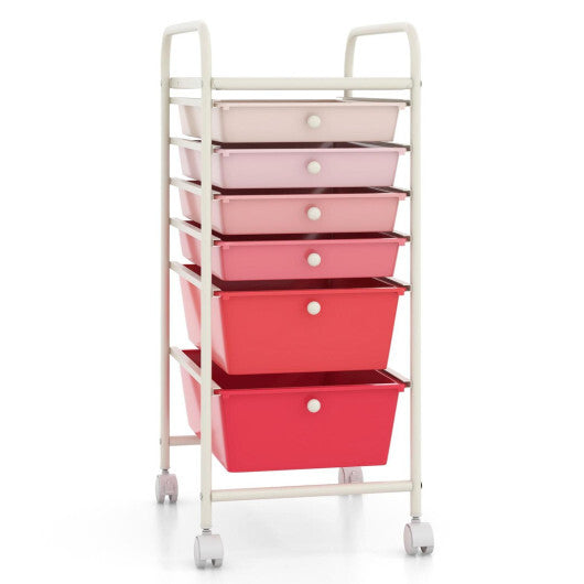 Costway 6 Drawers Rolling Storage Cart Organizer-Pink